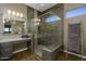 Elegant bathroom with a walk-in shower and granite vanity at 28219 N Needle Rock Ct, Rio Verde, AZ 85263