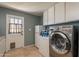 Functional laundry room with washer, dryer, and storage at 8119 E San Miguel Ave, Scottsdale, AZ 85250