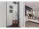 Modern bathroom with a large shower, subway tile, and a built-in bench at 28225 N 65Th Ln, Phoenix, AZ 85083