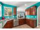 Modern kitchen with stainless steel appliances and teal colored walls at 875 S Brewer Dr, Gilbert, AZ 85296