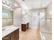 Elegant bathroom with double vanity and glass shower at 925 E Piedmont Rd, Phoenix, AZ 85042