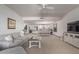 Spacious living room features plush sofa, coffee table, and open concept to kitchen at 36601 N Mule Train Rd # B19, Carefree, AZ 85377