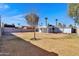 Private backyard with a patio area, green lawn, mature trees, and block fencing at 914 N Cameron Ave, Casa Grande, AZ 85122