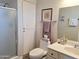 Clean bathroom with shower, toilet and vanity at 7813 E Lakeview Ave, Mesa, AZ 85209