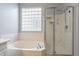 Bathroom with shower, soaking tub and block window at 5363 S Emerald Desert Dr, Gold Canyon, AZ 85118