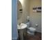 Small bathroom with pedestal sink, toilet, and oval mirror at 26035 W Quail Ave, Buckeye, AZ 85396