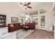 Living room with hardwood floors, fireplace, and access to backyard at 3818 N Lomond Cir, Mesa, AZ 85215