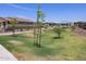 Landscaped community park with a walking path and bench at 20775 N Roadrunner Ln, Maricopa, AZ 85138