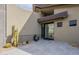 Stunning modern front entrance with desert landscaping and a tiled patio at 39493 N 107Th Way, Scottsdale, AZ 85262