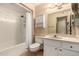 Clean bathroom with shower/tub combo and vanity at 10161 W Pineaire Dr, Sun City, AZ 85351