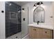 Modern bathroom with a shower and floating vanity at 25838 N 104Th Pl, Scottsdale, AZ 85255