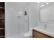 Clean bathroom with subway tile shower and vanity at 3645 E Shaw Butte Dr, Phoenix, AZ 85028