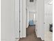 Hallway featuring tan carpeting and a pop of color from the blue dresser at 55 N Abalone Ct, Gilbert, AZ 85233