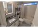 Clean bathroom with a vanity, toilet, and bathtub at 6811 W Monona Dr, Glendale, AZ 85308