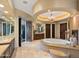 Spa-like bathroom with a large soaking tub and double vanities at 11571 E Cochise Dr, Scottsdale, AZ 85259