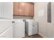 Convenient laundry room with washer, dryer, and overhead cabinets at 13450 E Via Linda Dr # 2008, Scottsdale, AZ 85259