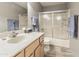 Clean bathroom with a shower and single vanity at 649 S Arrowwood Way, Mesa, AZ 85208