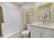 Updated bathroom with a shower/tub combo, toilet and white vanity at 10537 W Prairie Hills Cir, Sun City, AZ 85351