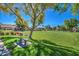 Landscaped community green space with a park bench and mature trees at 4698 W Harrison St, Chandler, AZ 85226