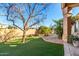 Landscaped backyard with grassy area and mature tree at 928 E Valencia Dr, Phoenix, AZ 85042