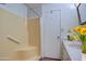 Clean shower with built-in seat at 816 S Esperanza Ave, Mesa, AZ 85208