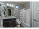 Bathroom with single vanity, shower/tub combo at 18147 W Sandy Rd, Goodyear, AZ 85338