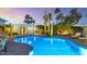 Night view of a freeform pool with a patio and lush landscaping at 7258 E Manzanita Dr, Scottsdale, AZ 85258