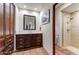 Bathroom boasts dark wood vanity, white countertop, and a separate shower at 3172 S Mulberry Ct, Gold Canyon, AZ 85118