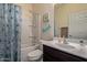 Clean bathroom with shower/tub combo, vanity, and toilet at 10815 S 175Th Dr, Goodyear, AZ 85338