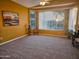 Bedroom with neutral walls, plush carpet, ceiling fan, and large windows offering ample natural light at 5028 S Peachwood Dr, Gilbert, AZ 85298