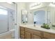 Bright bathroom with a walk-in shower and vanity area with plenty of storage at 11360 E Keats Ave # 78, Mesa, AZ 85209