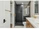 Bathroom with dark marble tile, double vanity and large shower at 9626 N 17Th Pl, Phoenix, AZ 85020