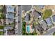 Aerial view of the neighborhood showcasing the community layout, pool, and proximity to other homes at 3024 E Siesta Ln, Phoenix, AZ 85050