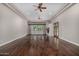 Hardwood floors and high ceilings in this expansive living area at 3731 E Halifax Cir, Mesa, AZ 85205