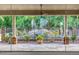 Covered patio with flagstone flooring and views of the pool and backyard at 3731 E Halifax Cir, Mesa, AZ 85205