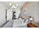 Modern bedroom with geometric wallpaper and ensuite bathroom at 7180 E Kierland Blvd # 1209, Scottsdale, AZ 85254