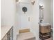 Modern powder room with floating vanity and a stylish vessel sink at 10975 E Bahia Dr, Scottsdale, AZ 85255