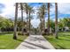 Lush green space with palm trees, fountain, and walking path at 2238 N Acacia Way, Buckeye, AZ 85396