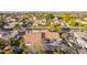 Aerial home view featuring a pool, patio, surrounded by mature landscaping, and a neighborhood street at 3457 E Ellis St, Mesa, AZ 85213