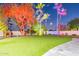 Expansive backyard with artificial turf, palm trees, and landscape lighting at 4639 E Mountain View Ct, Phoenix, AZ 85028