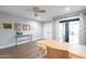 Bright office space with wood desk and backyard view at 4639 E Mountain View Ct, Phoenix, AZ 85028