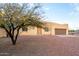 Tan stucco house with brown garage door, stone pathway, and gravel yard at 38913 N 21St Ave, Phoenix, AZ 85086