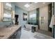 Spa-like bathroom with a soaking tub, walk-in shower, and skylights at 12026 N 138Th St, Scottsdale, AZ 85259