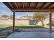 Covered patio with grassy backyard and block wall at 1354 E Brentrup Dr, Tempe, AZ 85283