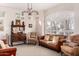 Comfortable living room with a leather couch and antique furniture at 24029 N 76Th Pl, Scottsdale, AZ 85255