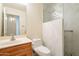 Small bathroom with shower and single vanity at 43808 W Wade Dr, Maricopa, AZ 85138