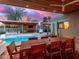 Inviting pool area with a wooden dining table and relaxing seating under a covered patio at 5818 N 45Th St, Phoenix, AZ 85018