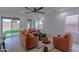 Bright living room with orange couches and access to backyard at 6909 N 71St Dr, Glendale, AZ 85303