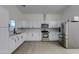 Modern kitchen with white cabinets, stainless steel appliances, and subway tile backsplash at 10869 N 81St Ave, Peoria, AZ 85345