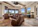 Relaxing living room with leather seating and mountain views at 11105 E Tamarisk Way, Scottsdale, AZ 85262